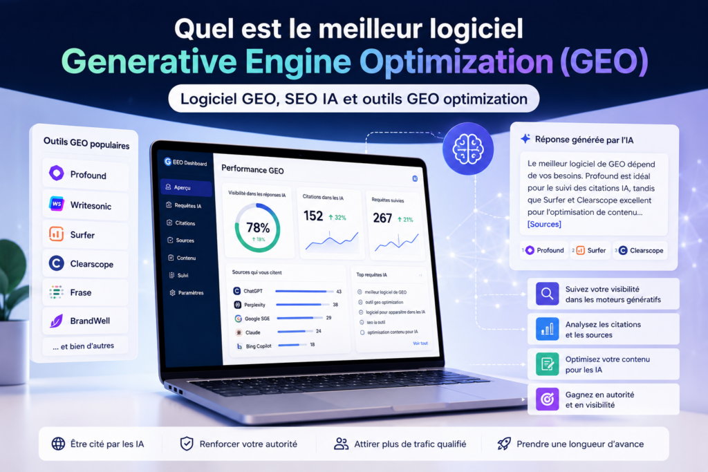 Quel est le meilleur logiciel generative engine optimization GEO logiciel GEO SEO IA et outils GEO optimization