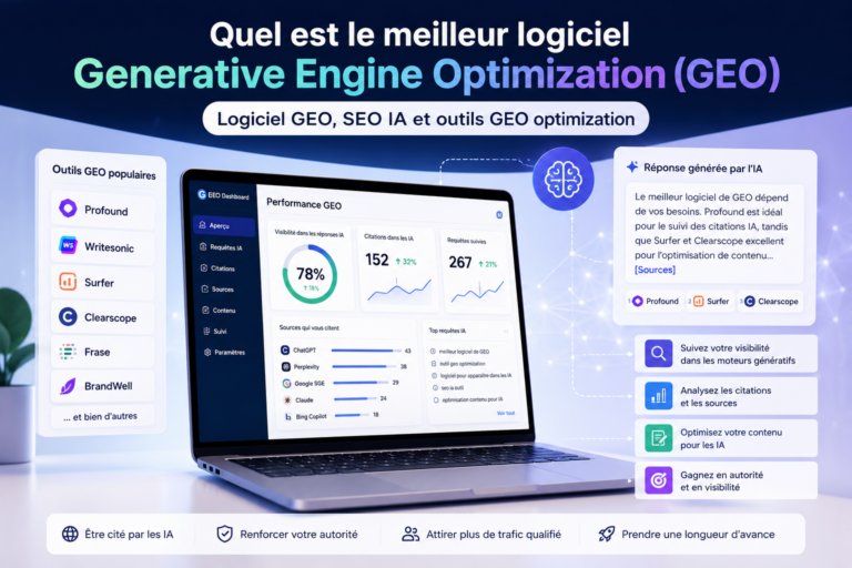 Quel est le meilleur logiciel generative engine optimization GEO logiciel GEO SEO IA et outils GEO optimization